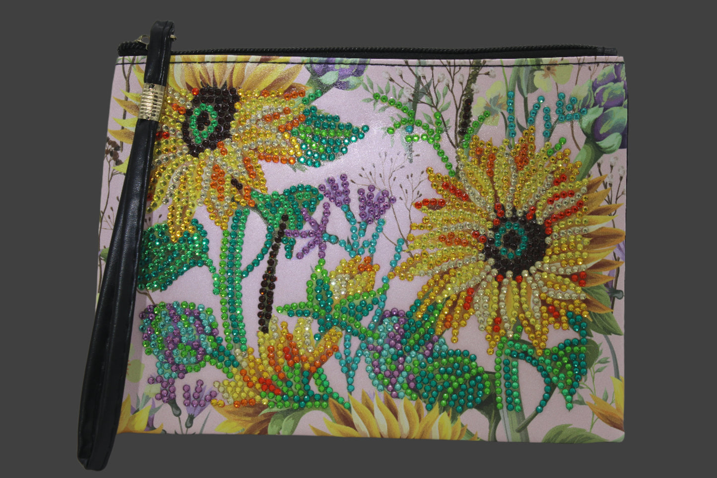 Gorgeous Traveling Sunflower Clutch Purse / Makeup Bag / Art Wristlet