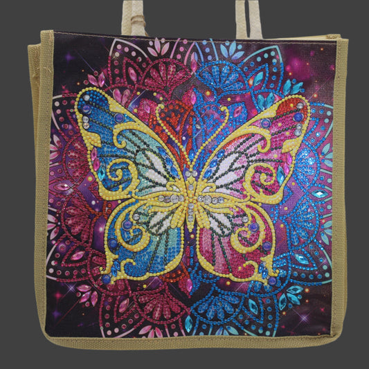 Jazzie Diamond Art Large Colorful Butterfly Canvas Hand Bag