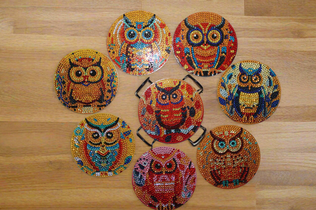 Fun Diamond Art Coasters (8pcs) with Whimsical Designs