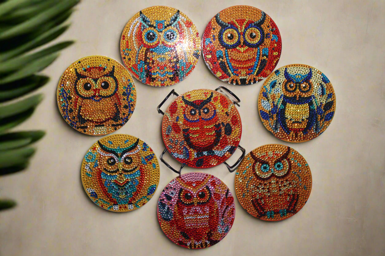 Fun Diamond Art Coasters (8pcs) with Whimsical Designs