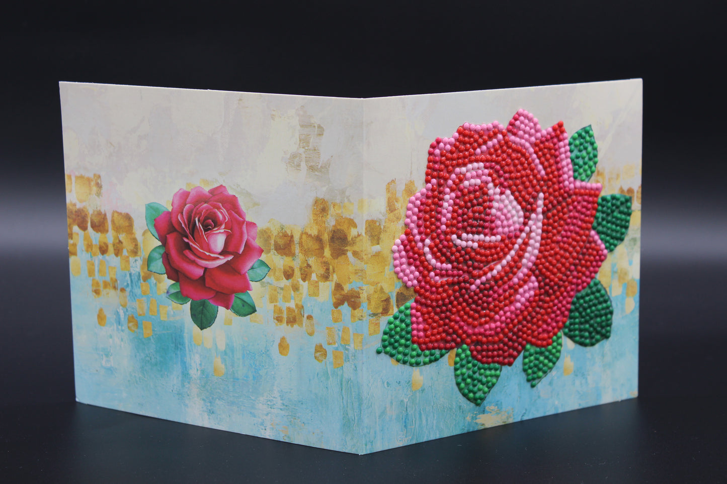 Huge Red, Yellow and Pink Roses with Foliage and Pearls. Crystal Rhinestones are so pretty. Great for Most Any Occasion