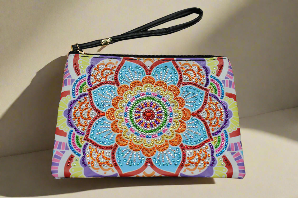 Abstract, Geometrical Diamond Art, Handbag, Art Wristlet, Makeup Bag, Beautiful Crystals