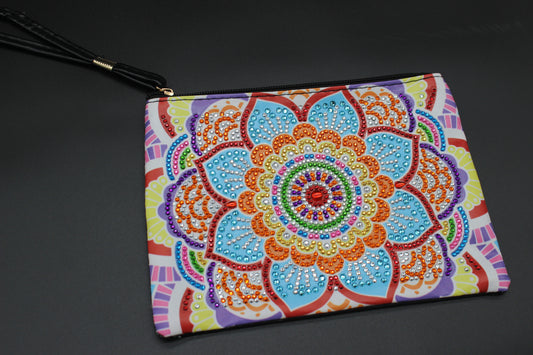 Abstract, Geometrical Diamond Art, Handbag, Art Wristlet, Makeup Bag, Beautiful Crystals