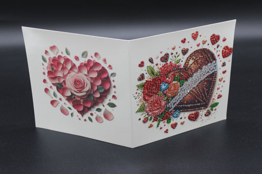 Valentines Chocolate Heart and Flowers Candy Diamond Art Card