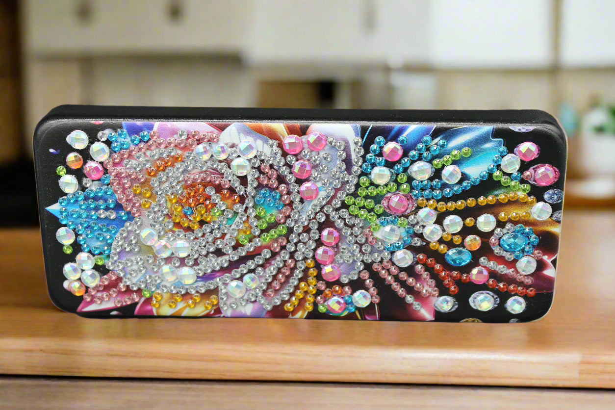 Flashy Diamond Art Multi Colored Flowers Eye Glass Case
