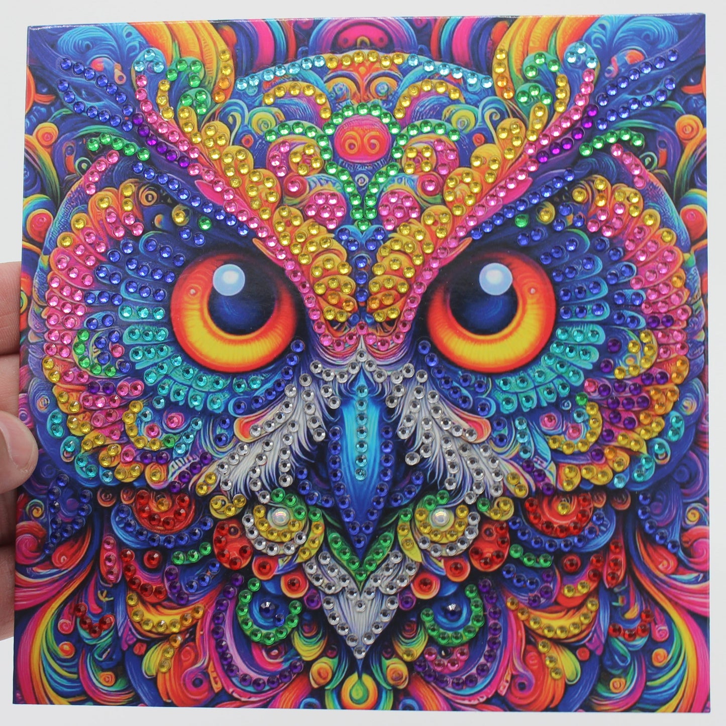 Stunning Multi Colored Owl Pink and Blue Best Wishes Greeting Card