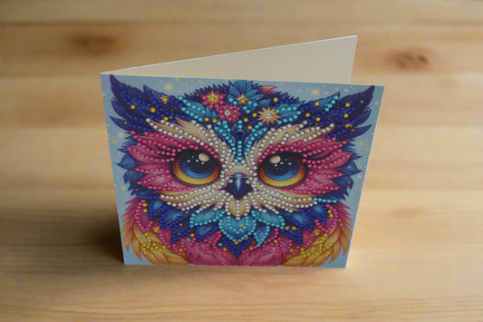 Stunning Multi Colored Owl Blue and Pink Best Wishes Greeting Card