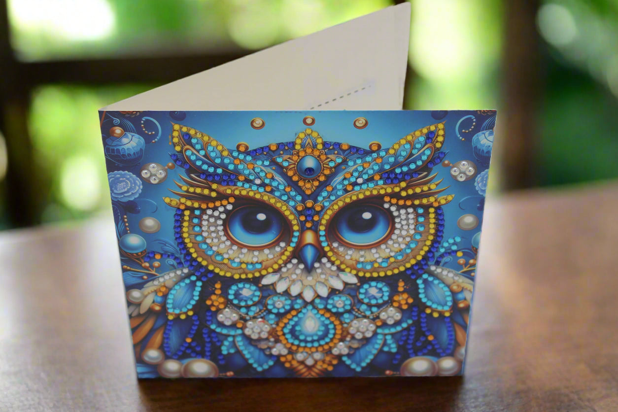 Stunning Multi Colored Blue Owl Wishes Greeting Card