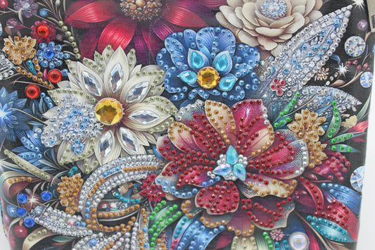 Colorful Diamond Art Shoulder Bag with Beautiful Flowers Silver and Red Flowers