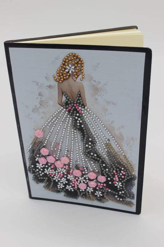 Diamond Art Journal with Beautiful Young Lady and a Lovely Dress Adorned with Pink Flowers