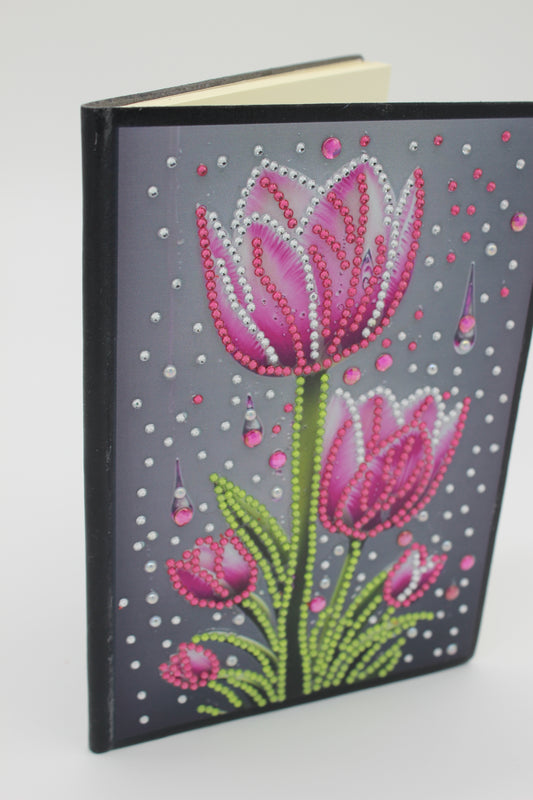 Diamond Art Journal With Pink Tulips with small Silver and Pink Stones