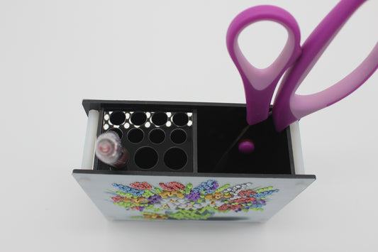 Cute Diamond Art Double Sided Square Pencil and Scissors Holder