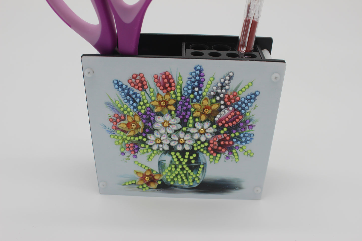 Cute Diamond Art Double Sided Square Pencil and Scissors Holder