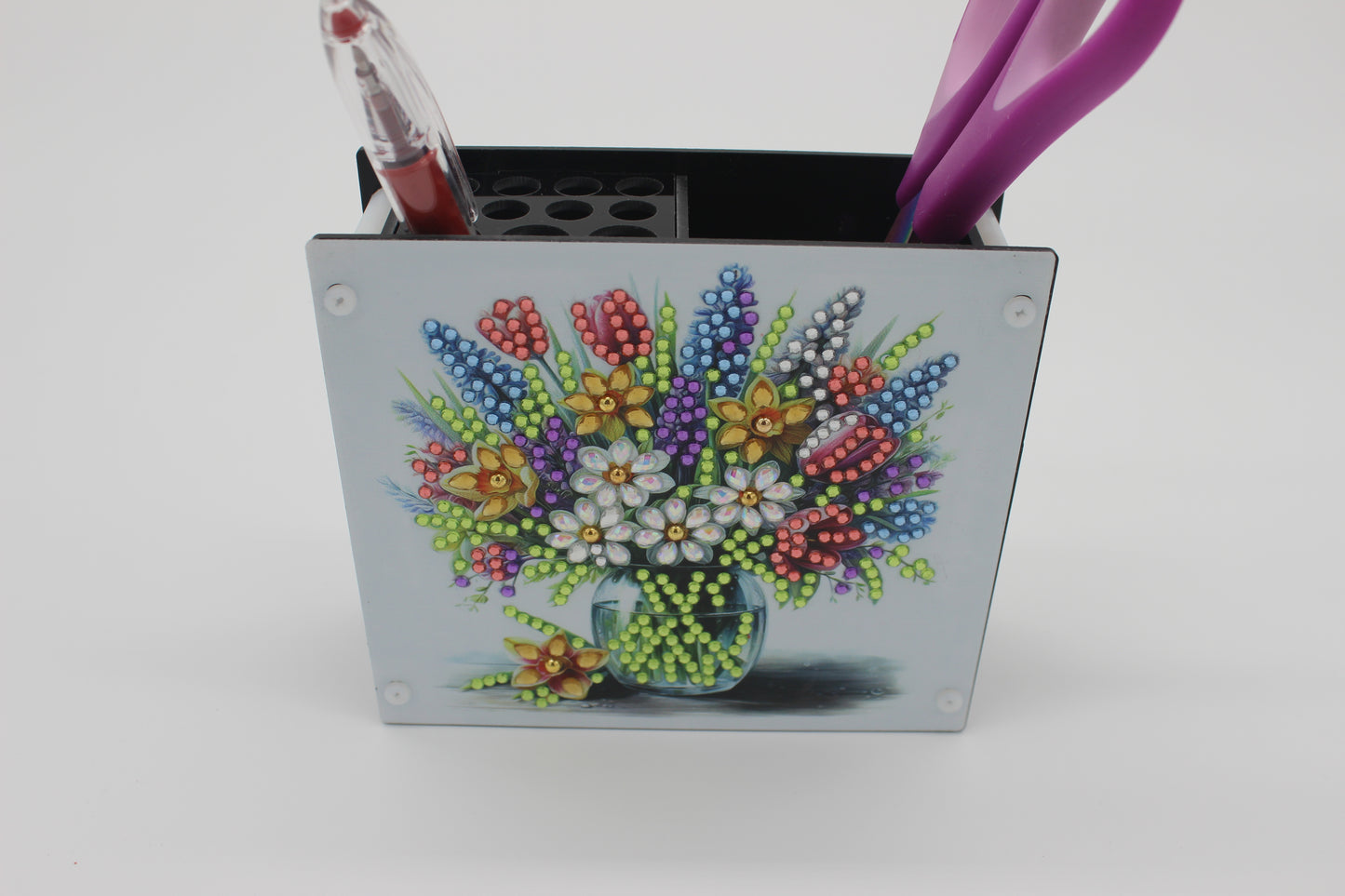 Cute Diamond Art Double Sided Square Pencil and Scissors Holder