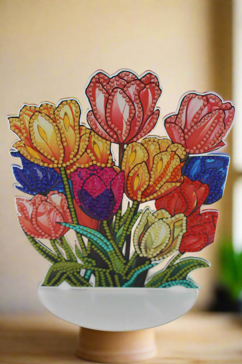 Free Standing Multi Colored Diamond Art Tulip Bouquet