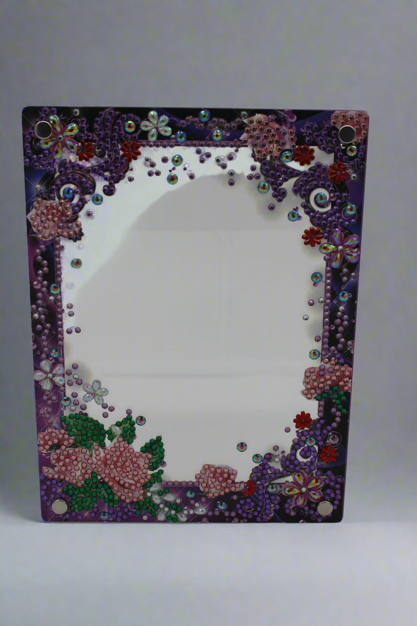 Diamond Art Clear Frame With Pink and Purple Flowers
