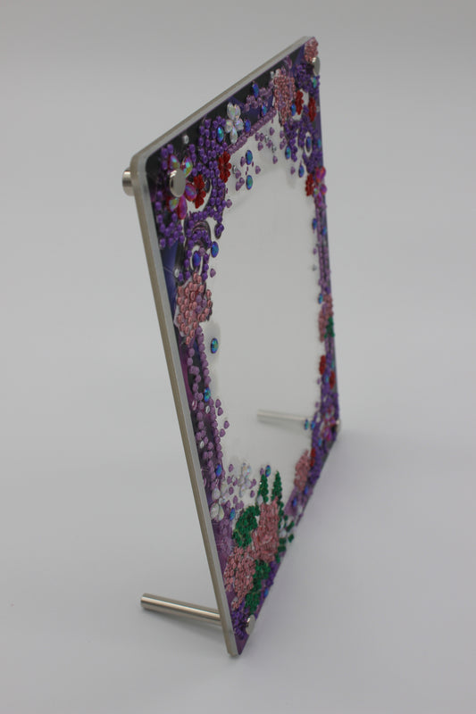 Diamond Art Clear Frame With Pink and Purple Flowers