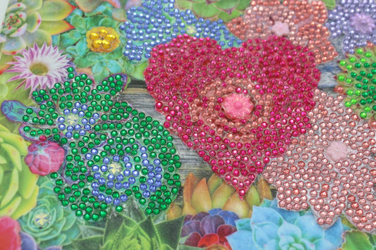 Clutch Diamond Art Purse With Green and Pink Flowers