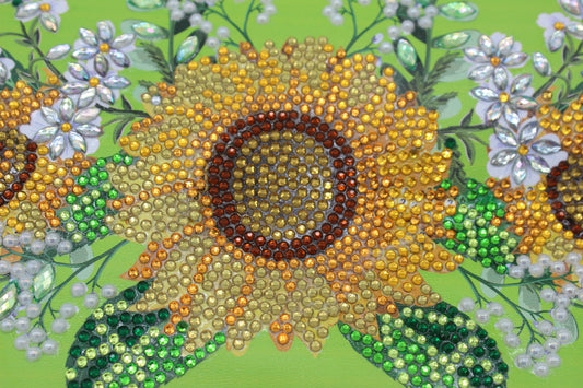 Clutch Diamond Art Purse With Yellow Sun Flowers and Silver Pedals