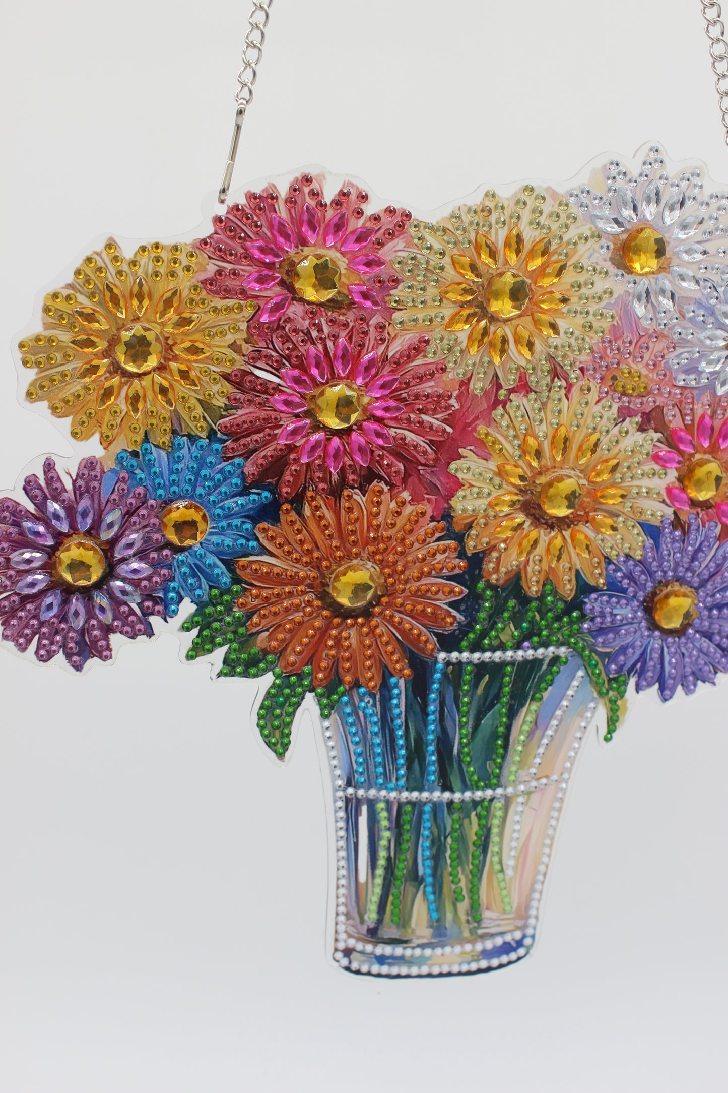 Multi Colored Hanging Diamond Art Flower Bouquet with Sea thru Vase