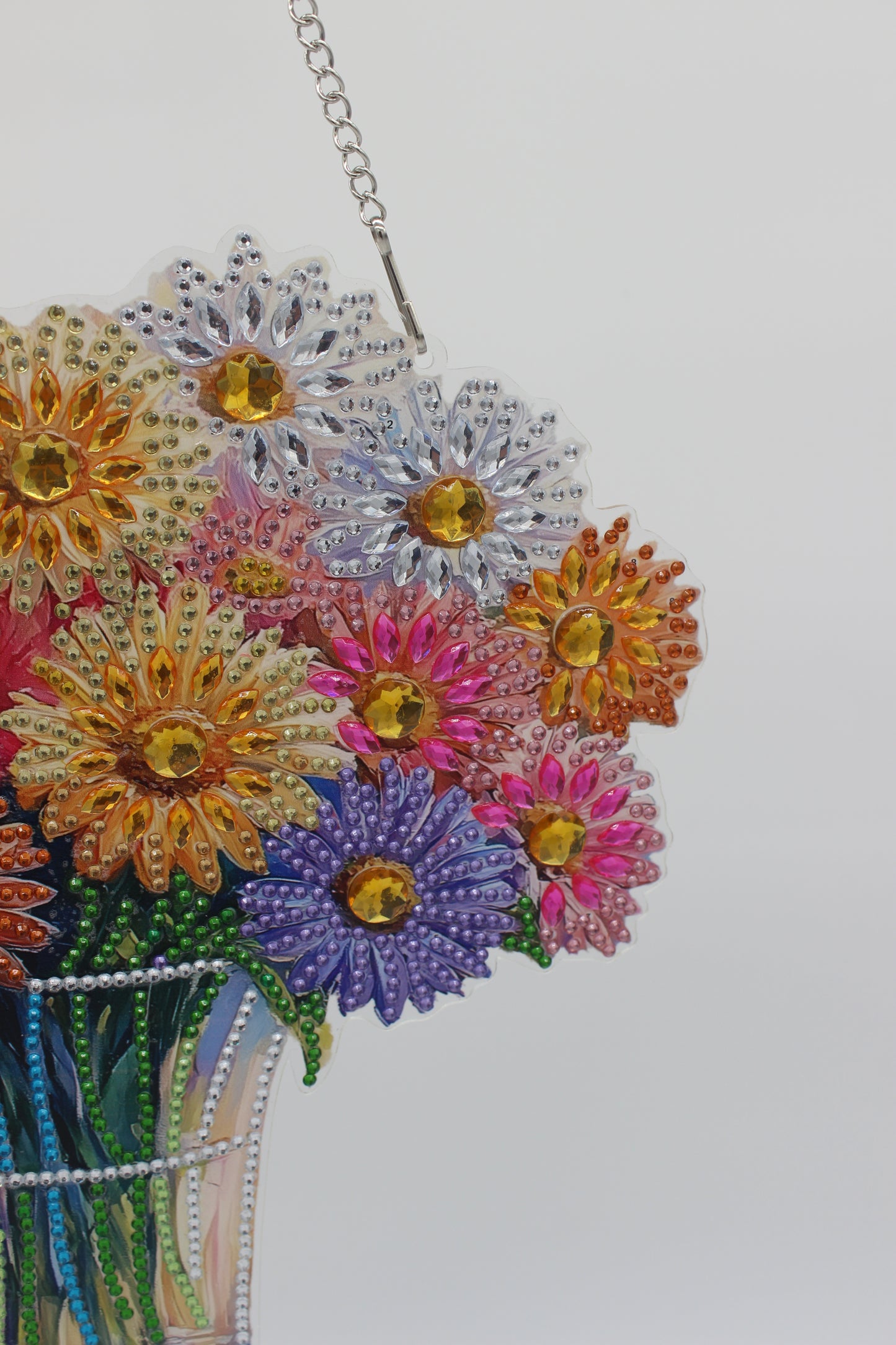 Multi Colored Hanging Diamond Art Flower Bouquet with Sea thru Vase