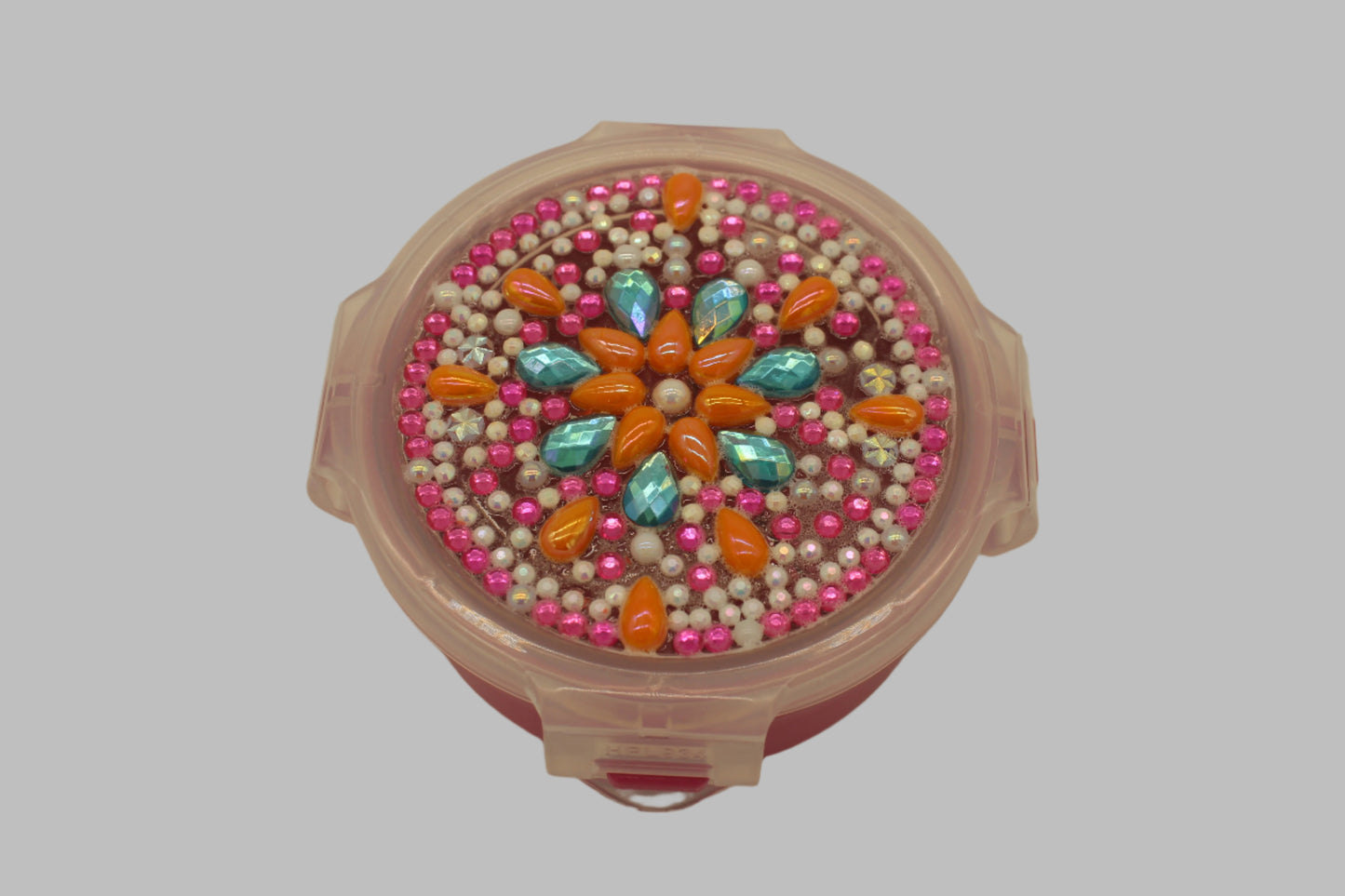 Diamond Art Custom Design Multi Purpose Divided Container with Pink White Teal Stones