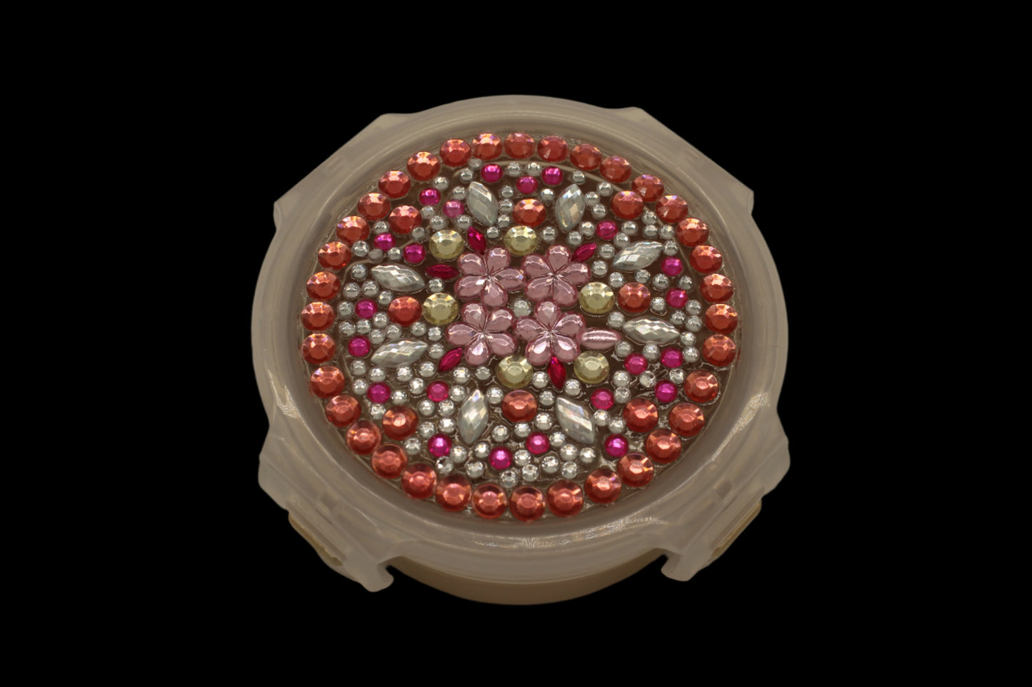 Diamond Art Custom Design Multi Purpose Divided Container Rose Pink and Clear Stones