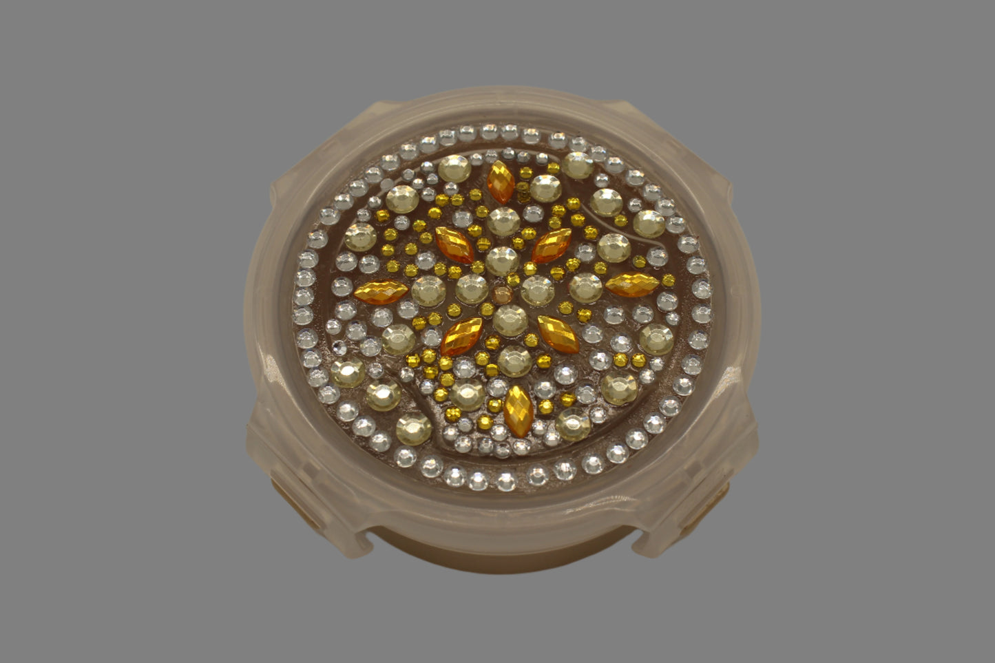 Diamond Art Custom Design Multi Purpose Divided Container Gold Yellow and Clear Stones