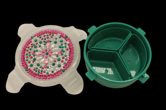 Diamond Art Custom Design Multi Purpose Divided Container Pink Green and Silver Stones