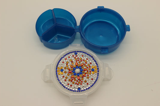Diamond Art Custom Design Multi Purpose Divided Container Blue Red Silver Rhinestones