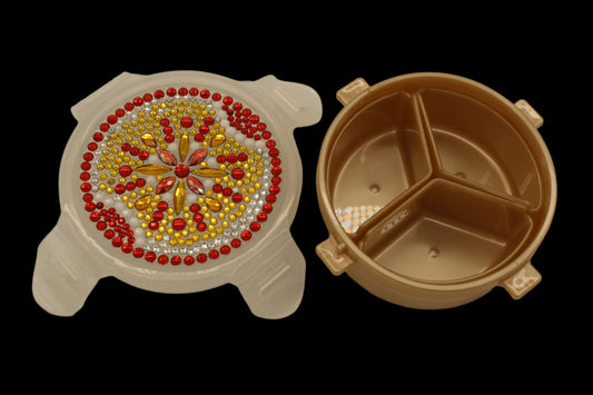 Diamond Art Custom Design Multi Purpose Divided Container Yellow Red and Silver Stones
