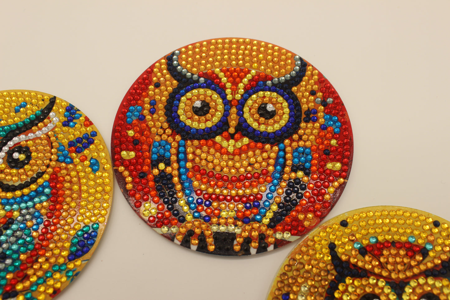 Diamond Art Coaster Set of Halloween Owls Multicolored (8pcs) with Metal Stand