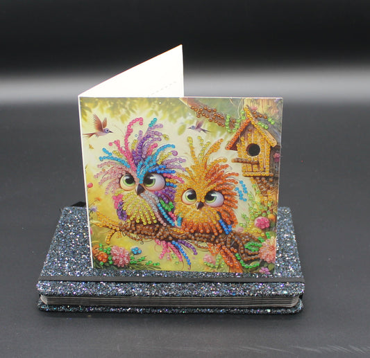 Diamond Art Card with Cute Little Colorful Happy Birds
