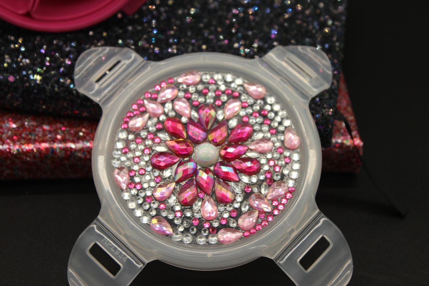 Diamond Art Custom Design Multi Purpose Divided Container Pink and Silver Stones