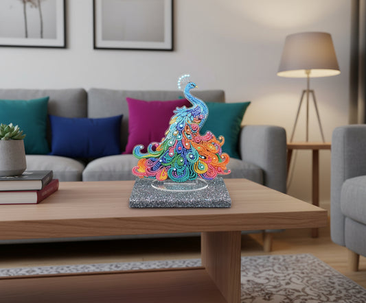 Beautiful Multicolor Peacock TableTop Diamond Art
