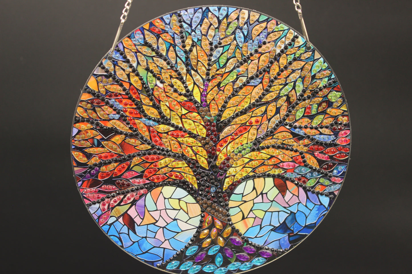 Beautifully Colored Hanging Diamond Art Tree of Life Pendant (Solid)