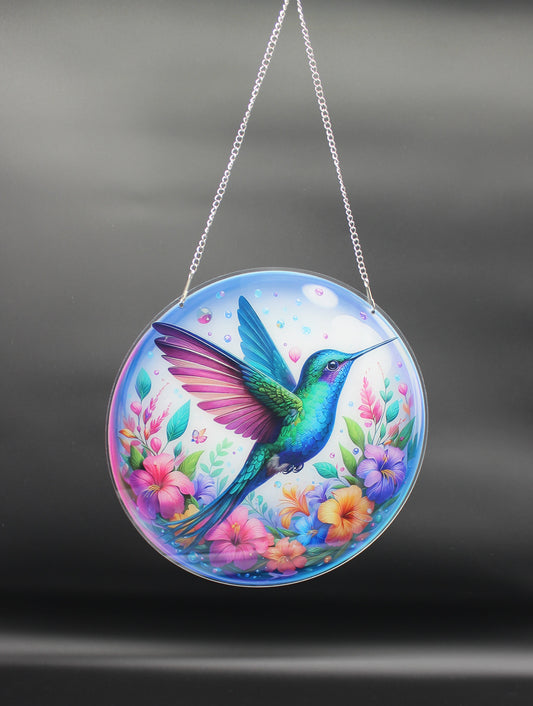 Multi Colored Hummingbird Hanging Diamond Art Pendant