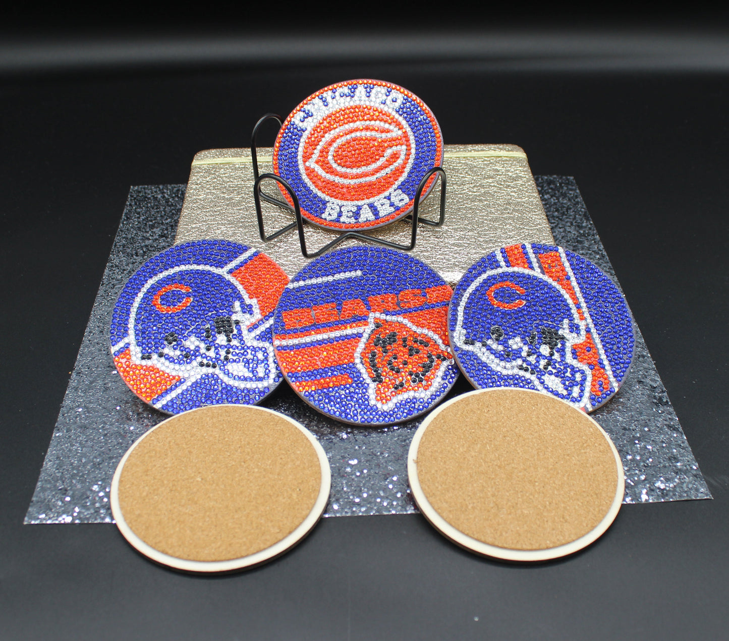 NFL NFC Chicago Bears Diamond Art Coaster Set (6) Pieces and Wire Stand