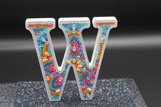 Wooden Craft Gem 5D Diamond Art Letter W