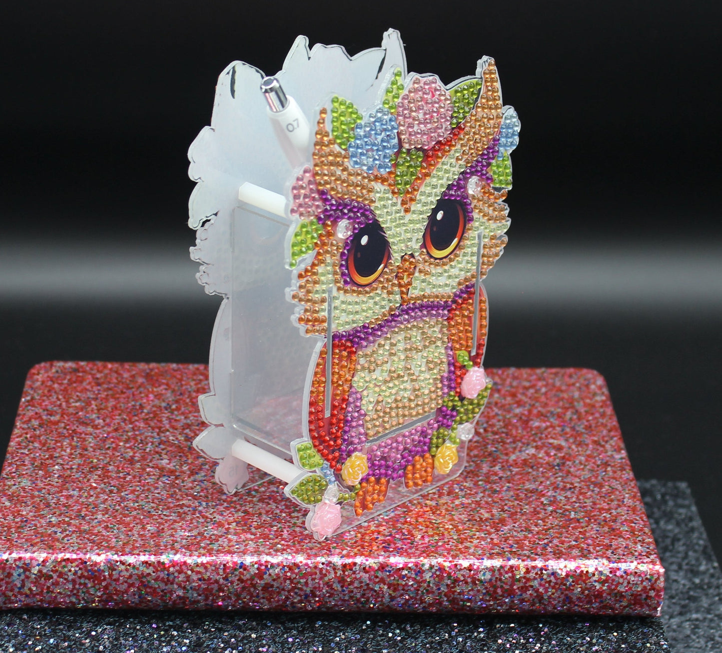Diamond Art Multi Colored Small Owl Pen Holder Double Sided