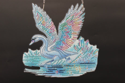 Multi Colored Hanging Diamond Art Swan In A Lake