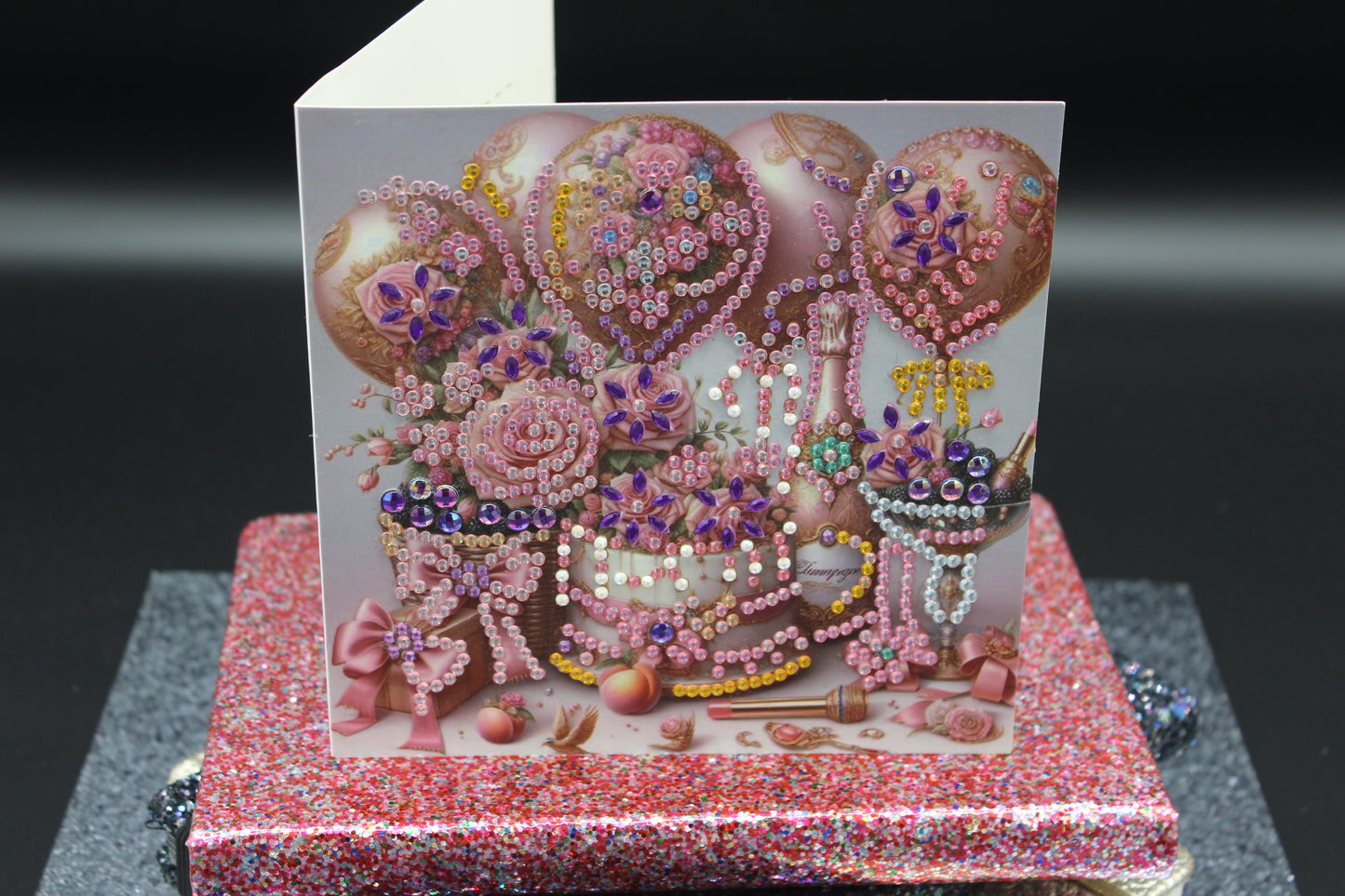 Diamond Art Card with Cake and Pink Balloons