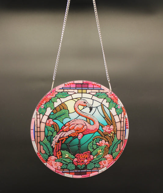 Beautifully Colored Hanging Diamond Art Pink Flamingo