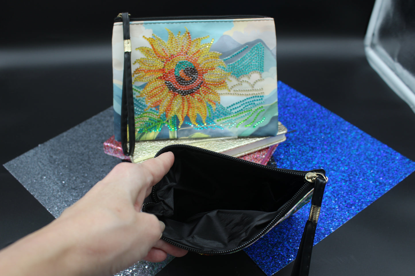 Gorgeous Traveling Sunflower Clutch Purse (2)/ Makeup Bag / Art Wristlet
