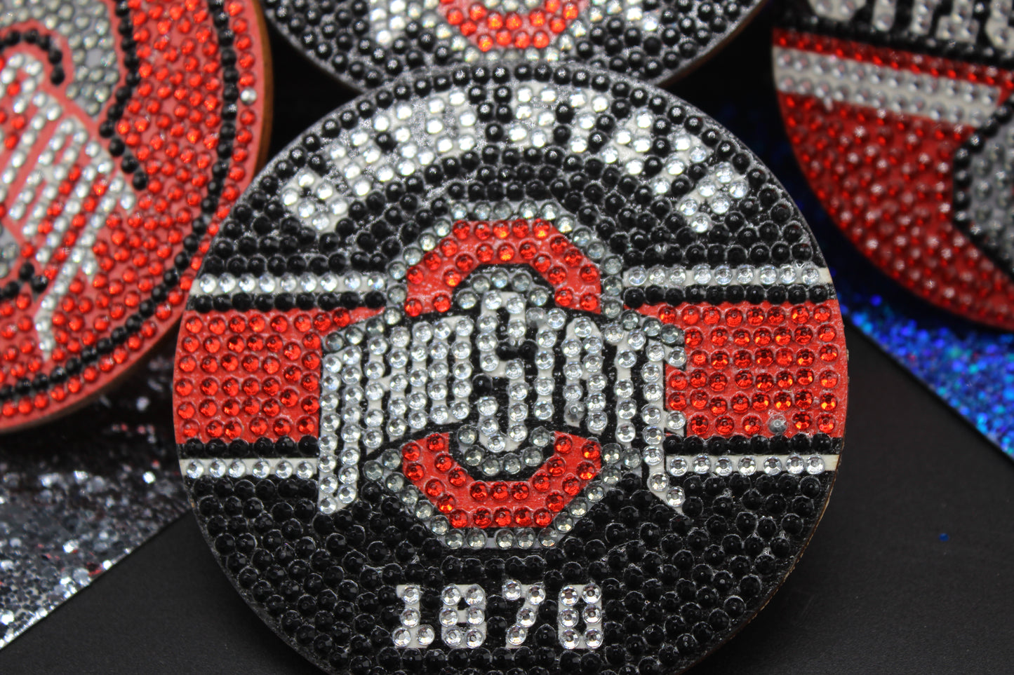 NCAA BIG10 Ohio State Buckeyes Diamond Art Coaster Set (8) Pieces and Wire Stand