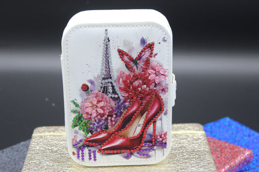 Portable Diamond Art Jewelry Storage Box with the EIFFel Tower and a set of Cute Red Heels