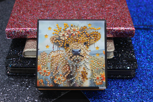 Diamond Art Paper Notepad Holder with Small Brown Miniature Cow