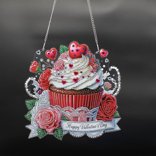Beautifully Colored Hanging Diamond Art Happy Valentines Cup Cake