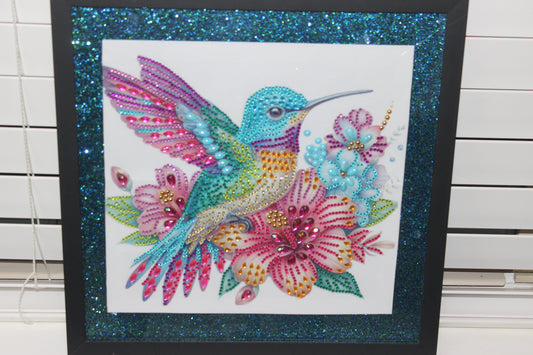 Gorgeous Diamond Art Framed Picture of Colorful Hummingbird