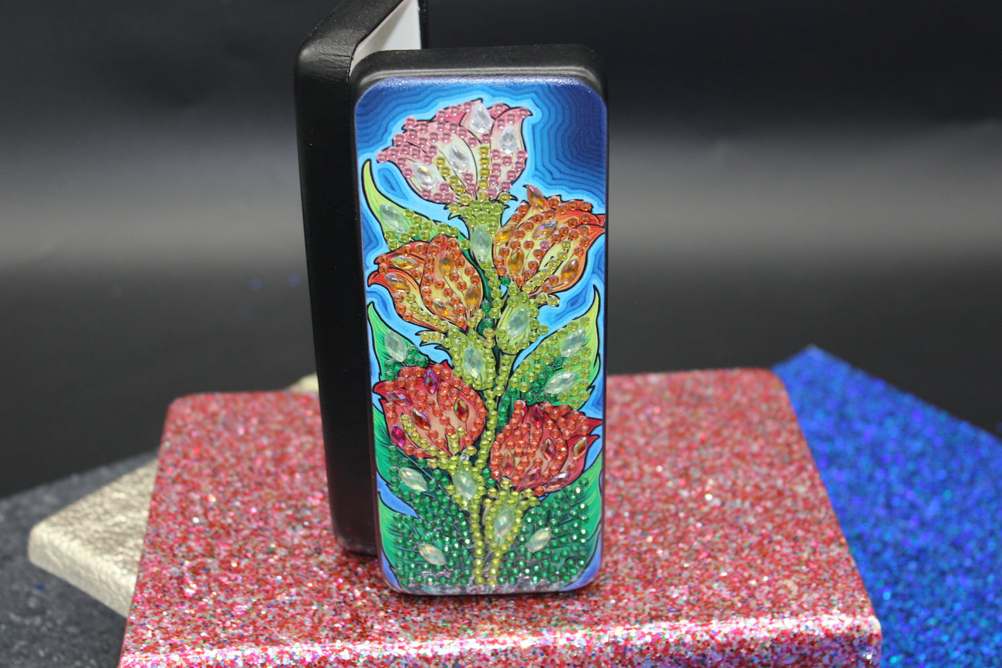 Diamond Art Multi Colored Flower Eyeglass Case